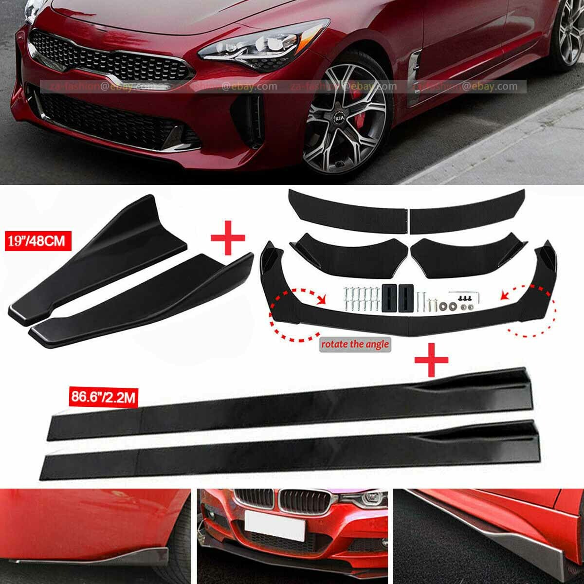 Front Rear Bumper Lip Spoiler Splitter +Side Skirts for Kia K5 GT Optima Forte