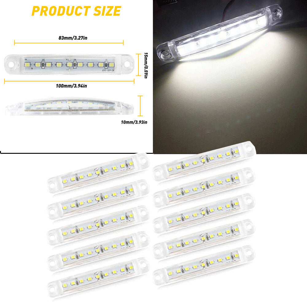 10X/set White 9 LED Sealed Side Marker Clearance Light Truck Trailer Lorry Bus
