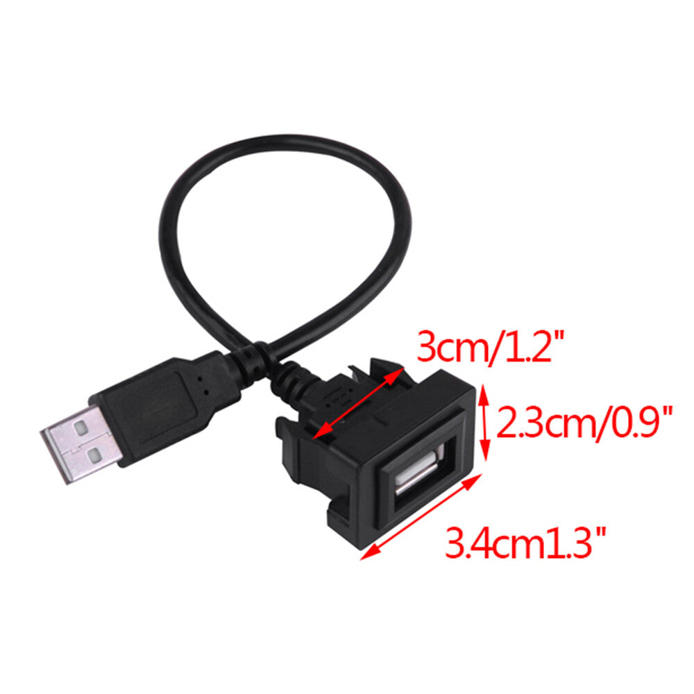 Dashboard Flush Mount USB Male to Female Extension Cable Adapter for Toyota
