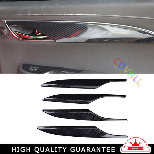 Inner Door Panel Cover Trim Car Fit for Cadillac ATSL 2014-17 Black Carbon Fiber