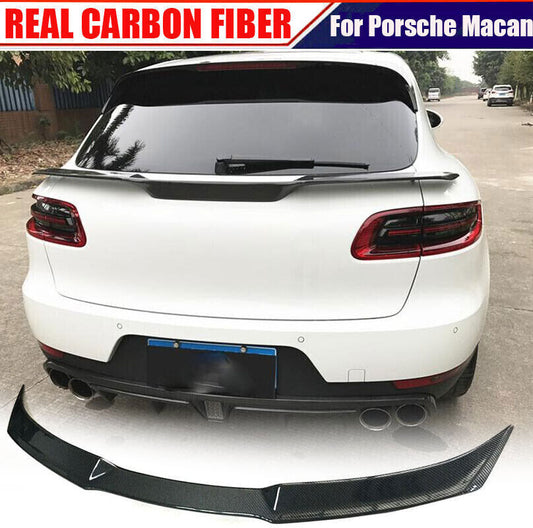 REAL CARBON FIBER Trunk Spoiler Middle Wing Trim for Porsche Macan SUV 2014-2021
