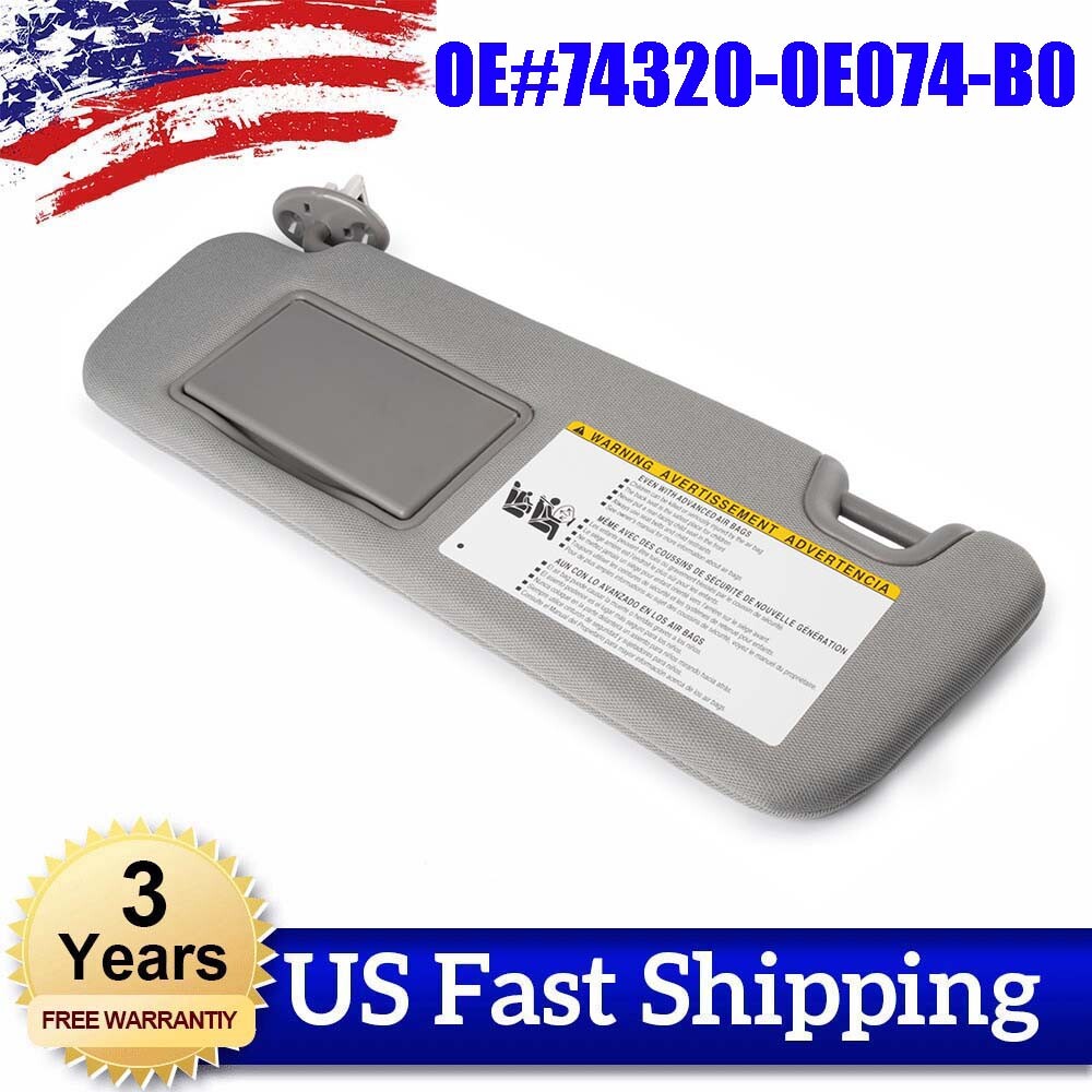 Gray Left Driver Side Sun Visor 74320-0E074-B0 for Toyota Highlander 14-19 16 17