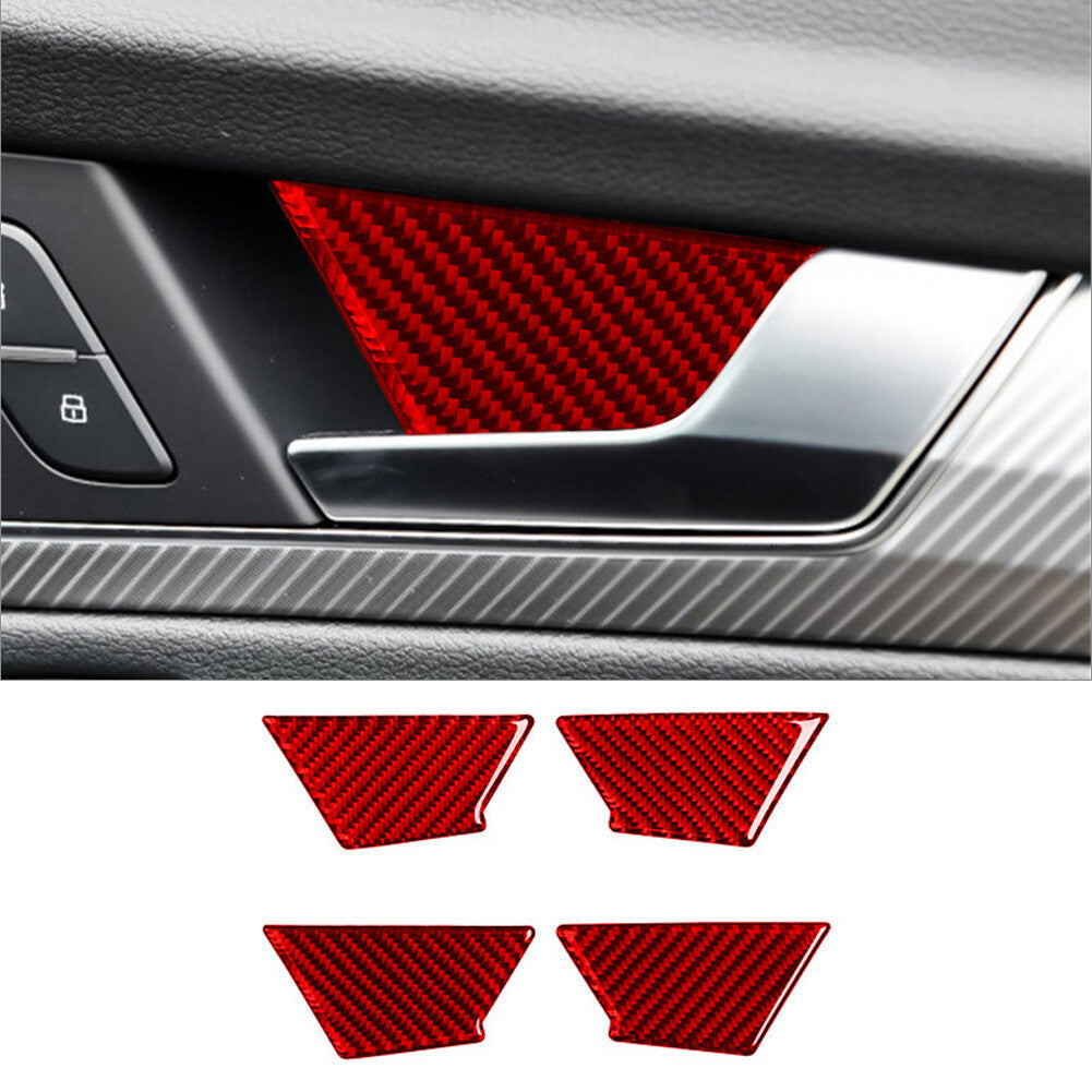 4Pcs for Audi Q5 2018-2021 Red Carbon Fiber Interior Door Handle Bowl Cover Trim