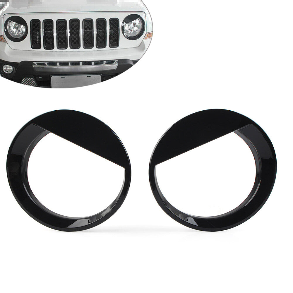2x Angry Bird Style Front Headlight Cover Trim for Jeep Patriot 2011-2017 Black
