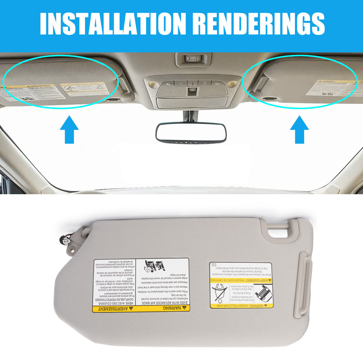 Two-pack of left and right sun visors suitable for Nissan Pathfinder 2018 SL 3.5L 96400-9PB0A