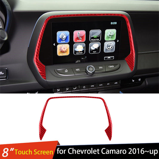 Red Carbon Fiber 8inch Screen Navigation Upper Trim for Chevrolet Camaro 2016-23