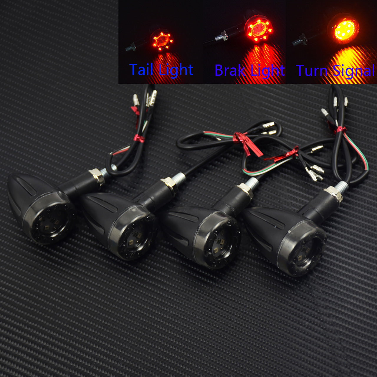 4xMotorcycle LED Amber Turn Signal Red Brake Indicator Light Lamp Fit for Harley