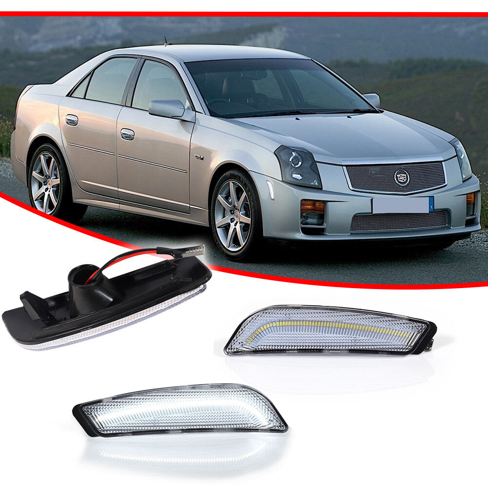 Suitable for 03-07 for Cadillac CTS CTS V front side marker lights with clear lens and white LED lights.
