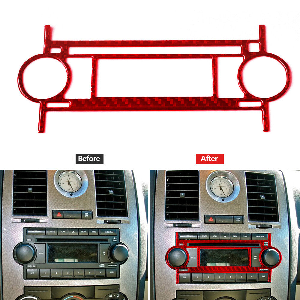 Red Carbon Fiber CD Control Player Panel Cover Trim for Chrysler 300 2005-2007