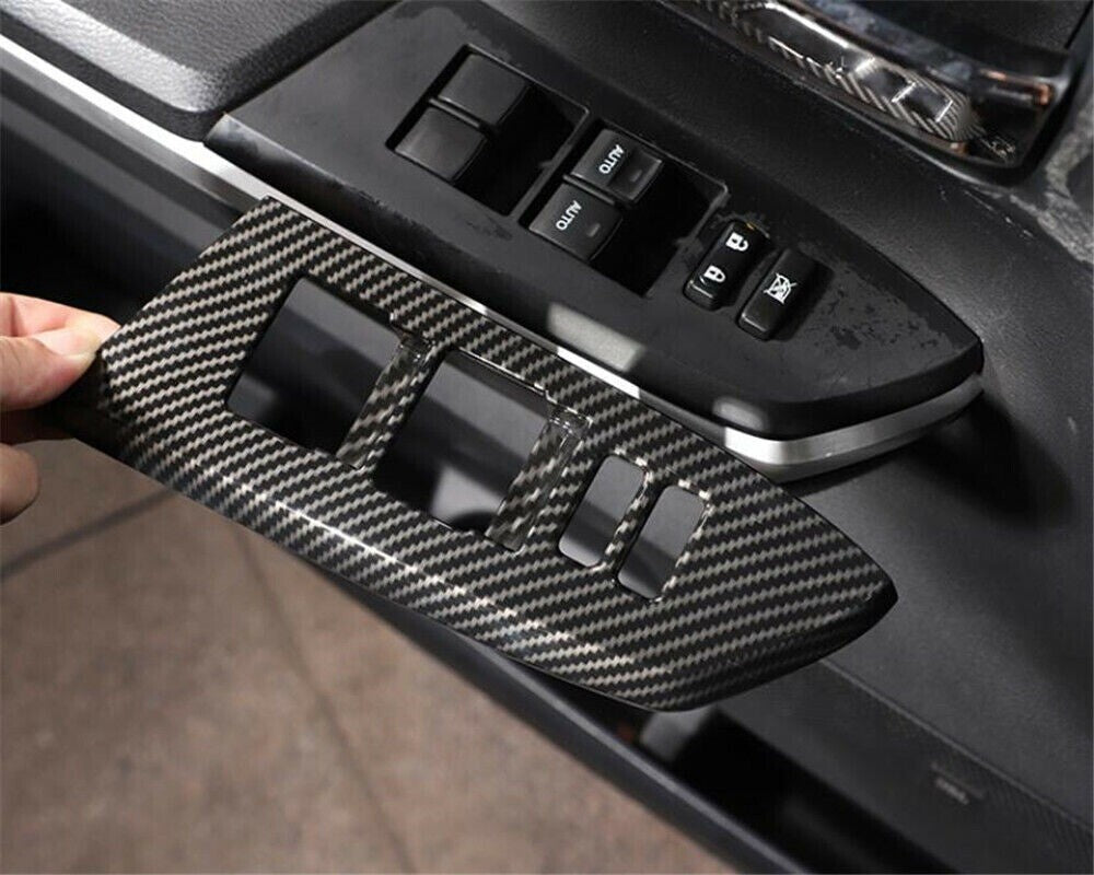 Carbon Fiber ABS Door Window Lift Switch Button Trim For T@yota Tundr@ 2014-2021