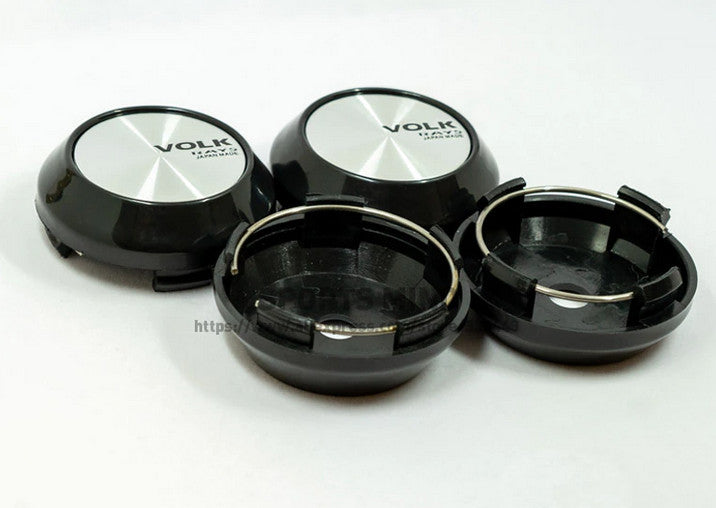 Brand new 4-piece set of 64mm Volk Rays wheel caps, rim center caps, badges, silver TE37