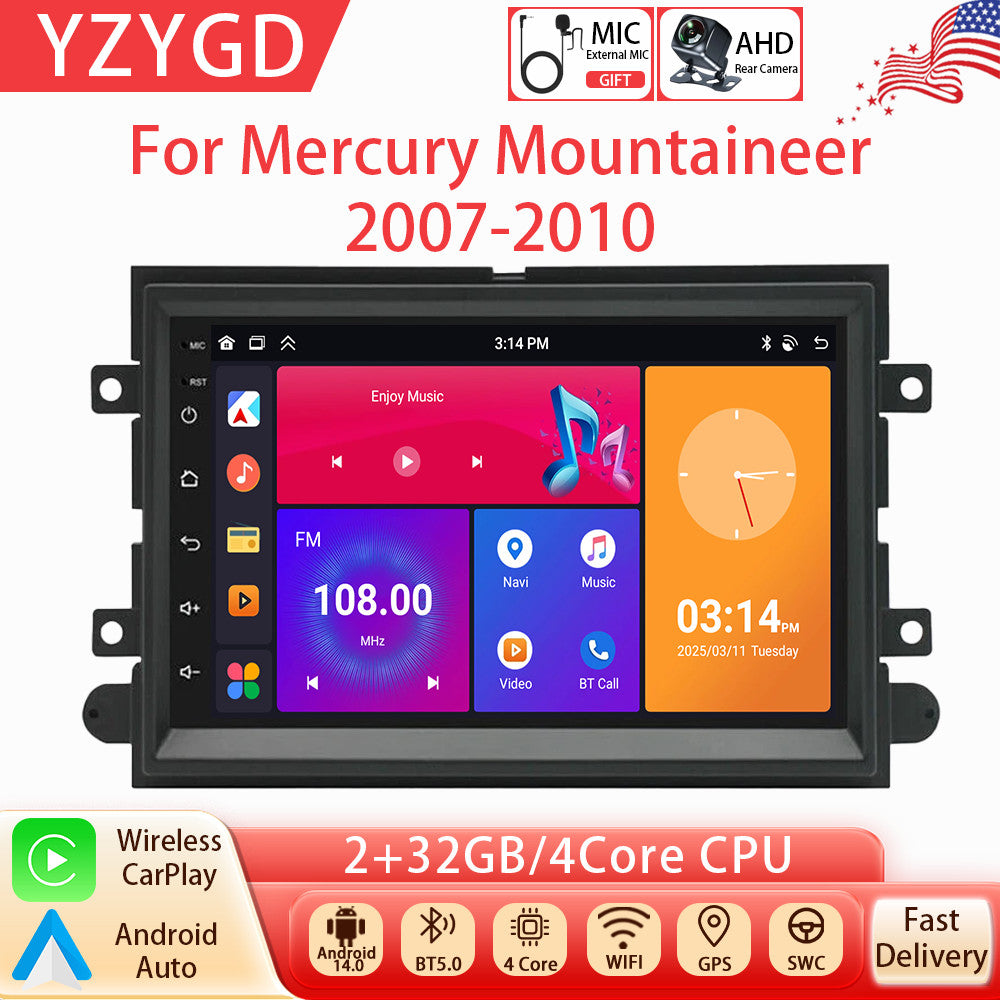 Android Auto Carplay for Mercury Mountaineer 2007-10 Car Stereo Radio GPS Screen