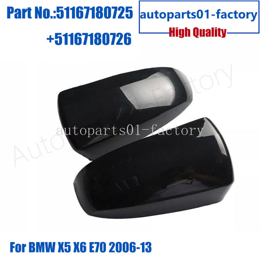 Gloss Black LR Door Wing Rearview Mirror Cover Cap for BMW X5 X6 E70 2006-2013