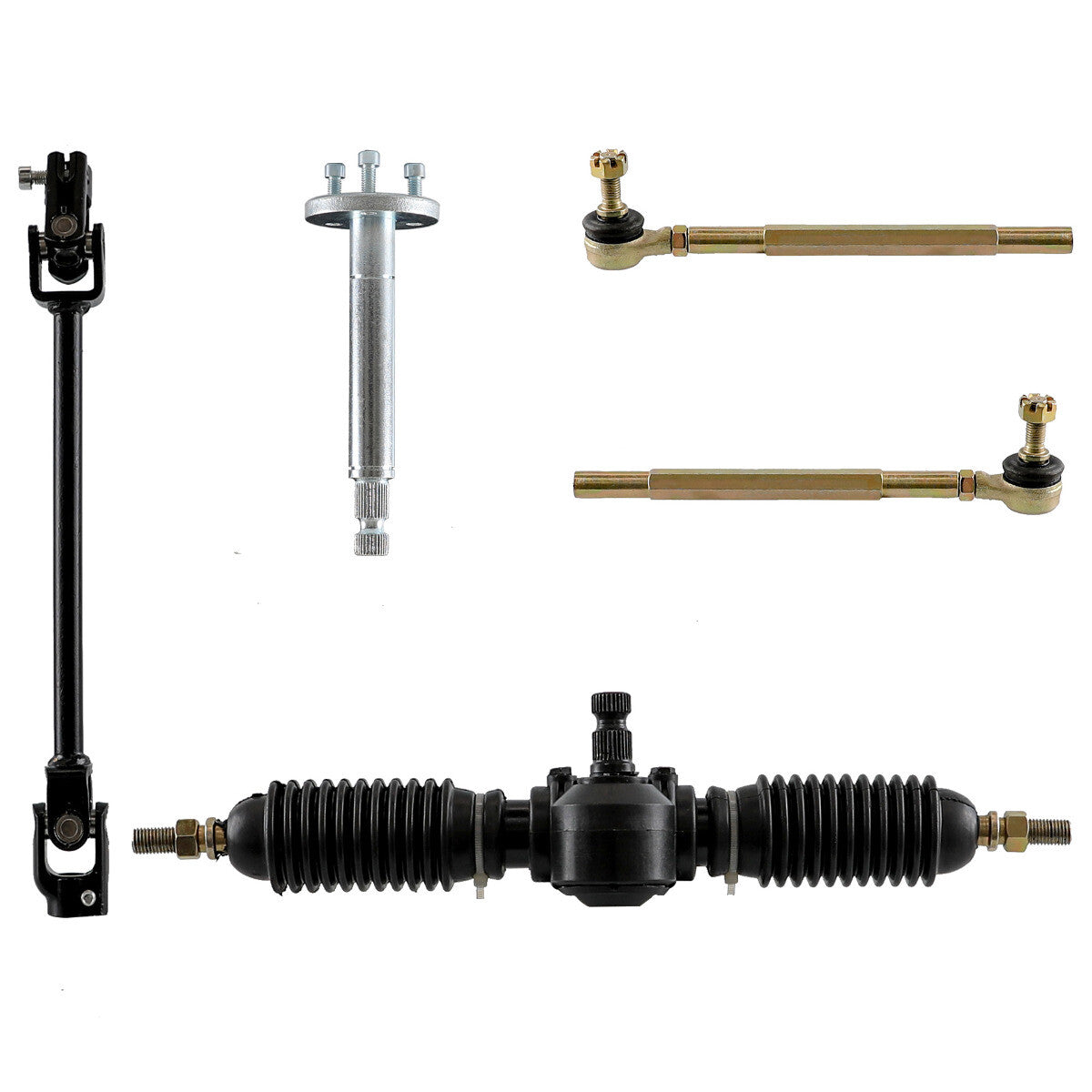 Steering wheel assembly gear carrier and pinion tie rod are suitable for go-karts and all-terrain vehicles.