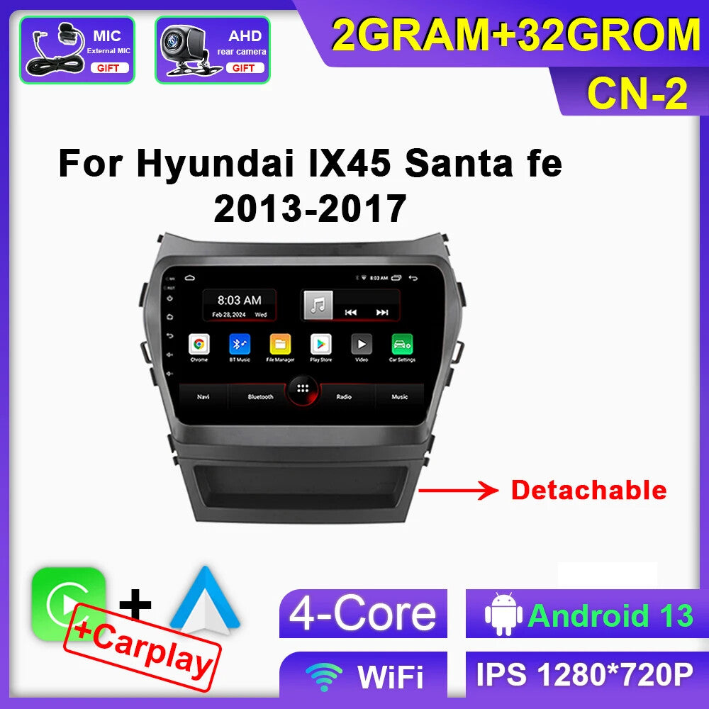 Android Car Radio for Hyundai Santa Fe 3 2013-2017 GPS Carplay Stereo Player