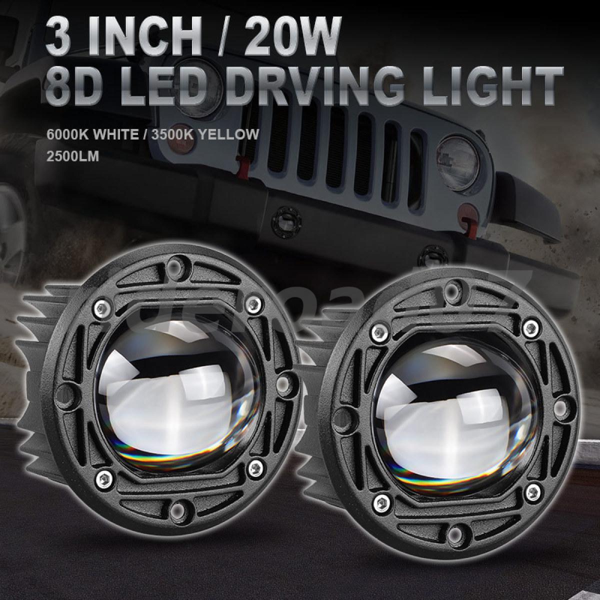 3inch Flush Mount LED Work Light Yellow+White Bar Pods Driving Spot Fog Offroad