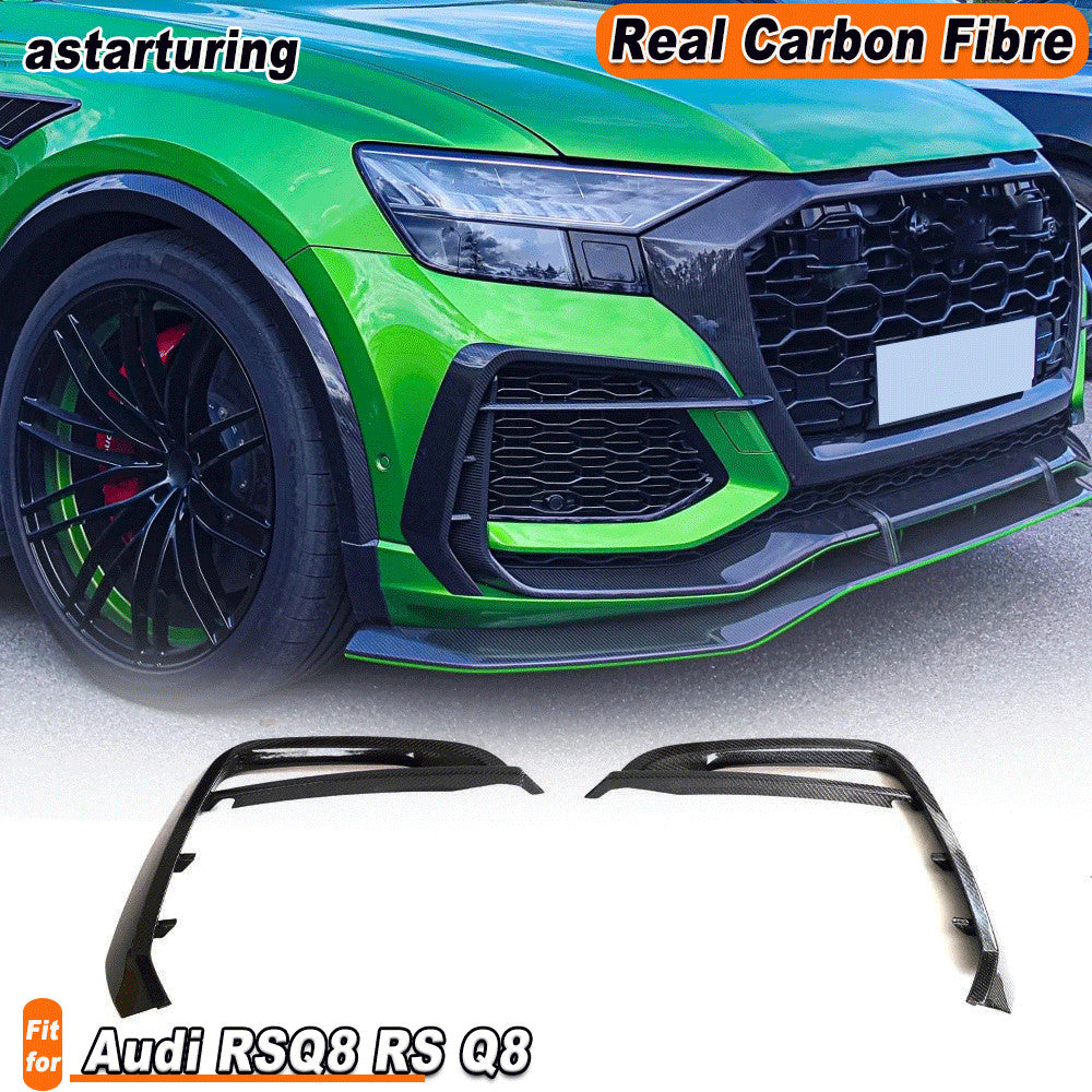 for Audi RSQ8 RS Q8 2020UP REAL CARBON Front Bumper Fins Splitter Air Vent Cover