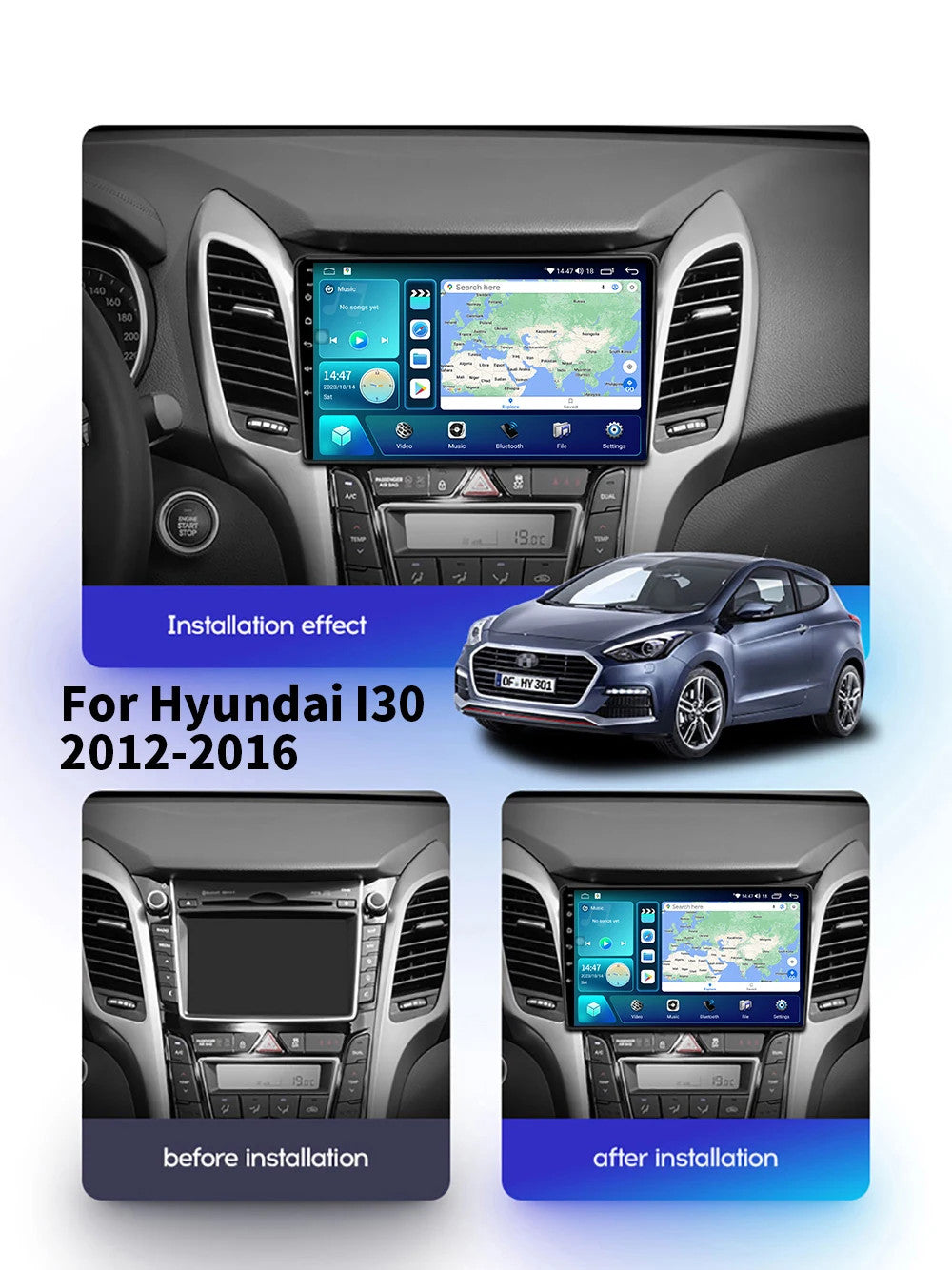 for Hyundai i30 for Elantra GT 2012-2016 Android CarPlay Car Stereo Radio GPS Screen