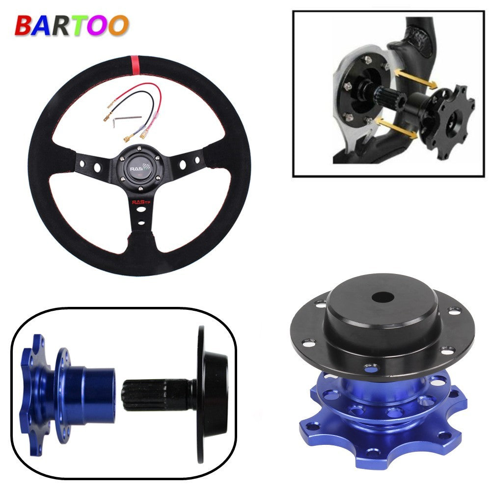 14IN Suede 350mm Deep Dished Alloy Steering Wheel Quick Release Hub Kit