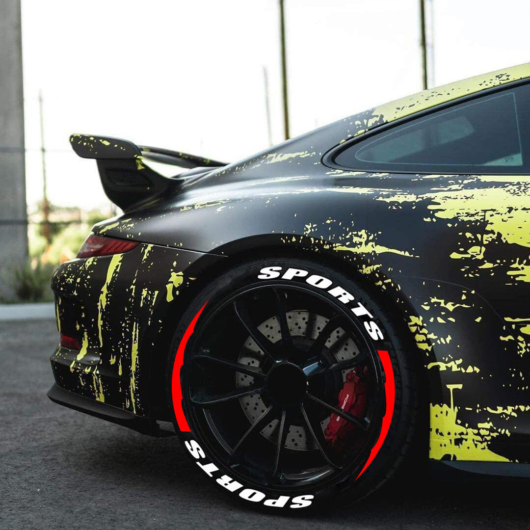 8 sets of sports tire lettering stickers, 1.06 inches, 14 inches - 22 inches, permanent tire lettering