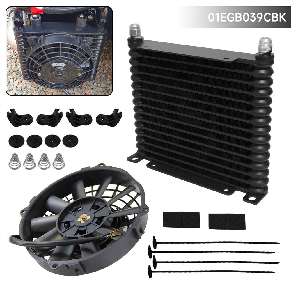 32mm 15 Row AN8 Aluminum Engine Transmission 226MM Oil Cooler + 7 Electric Fan