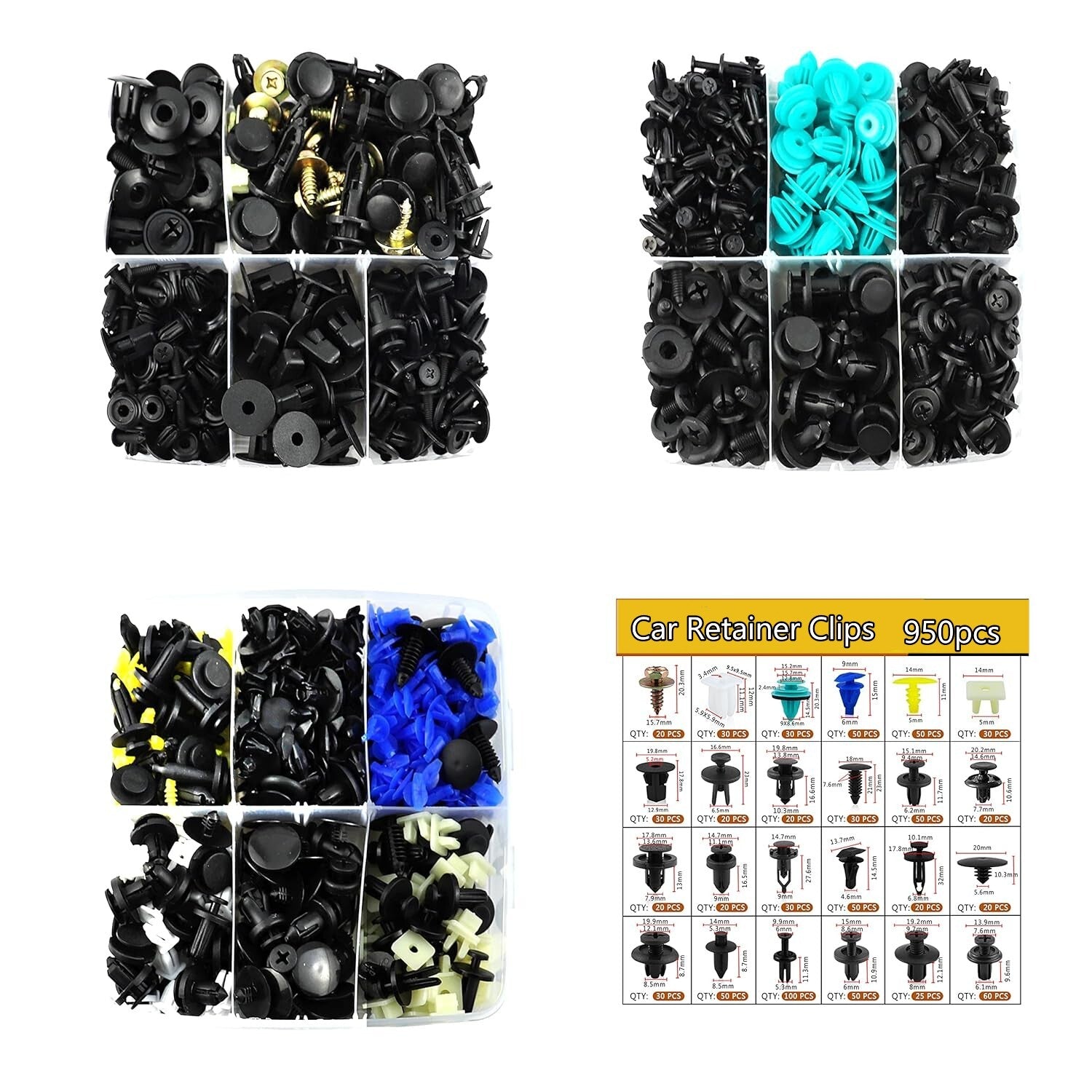 950-piece set of car fastener clips, bumper clips, car plastic clips, fasteners, and push pins