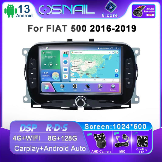 Car Radio for Fiat 500 2016-2019 Android Auto Video Player Navi GPS DSP Stereo