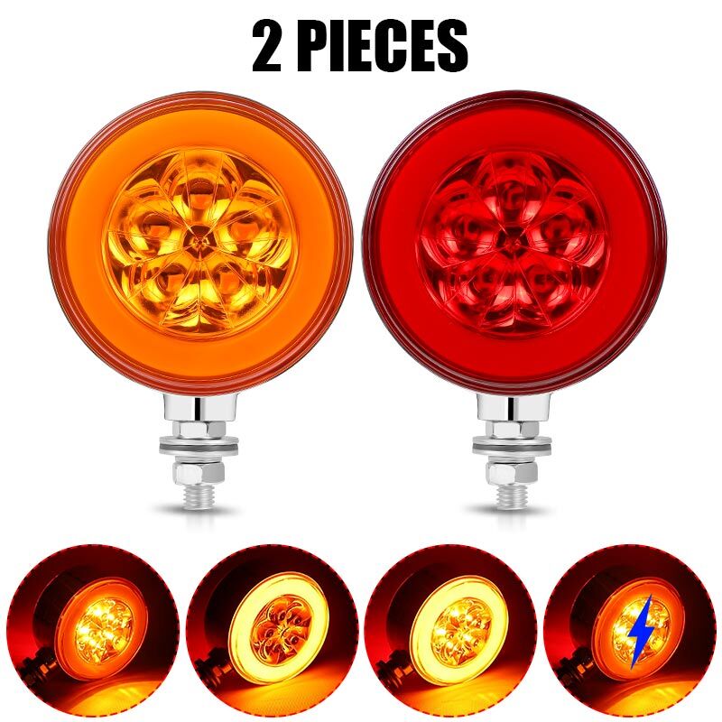 2x 4'' LED Dual Face Side Marker Tail Turn Signal Brake Light 12V 24V Truck Car