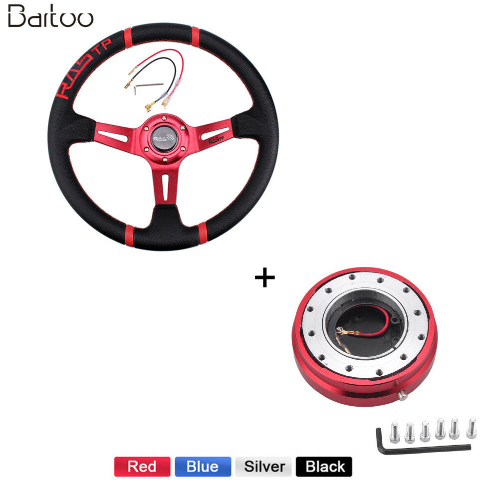 Red RASTP 13 Aluminum Racing Steering Wheel + 6 Hole Quick Release Hub Adapter