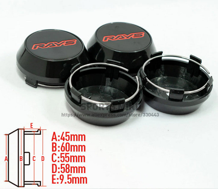 4-Piece Pack 45mm Black Vossen Wheel Center Stickers, Wheel Hub Stickers, Rim Stickers