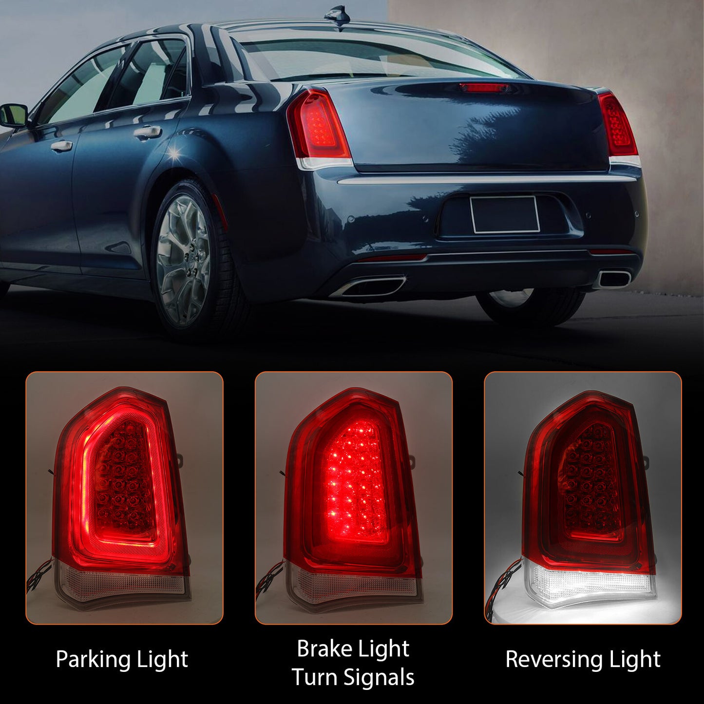 2p Tail Lights For 2015-2023 for Chrysler 300 Chrome Trim Full LED Brake Lamp LHRH