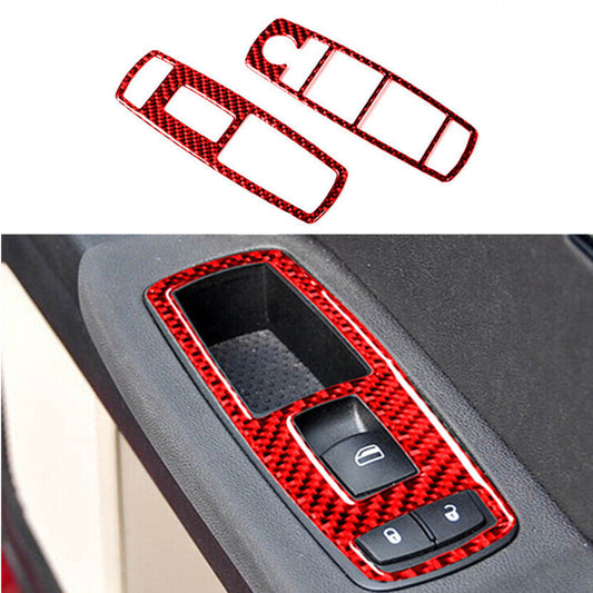 2Pcs Red Carbon Fiber Front Window Buttons Trim for Dodge Journey 2009-10 SXT SE
