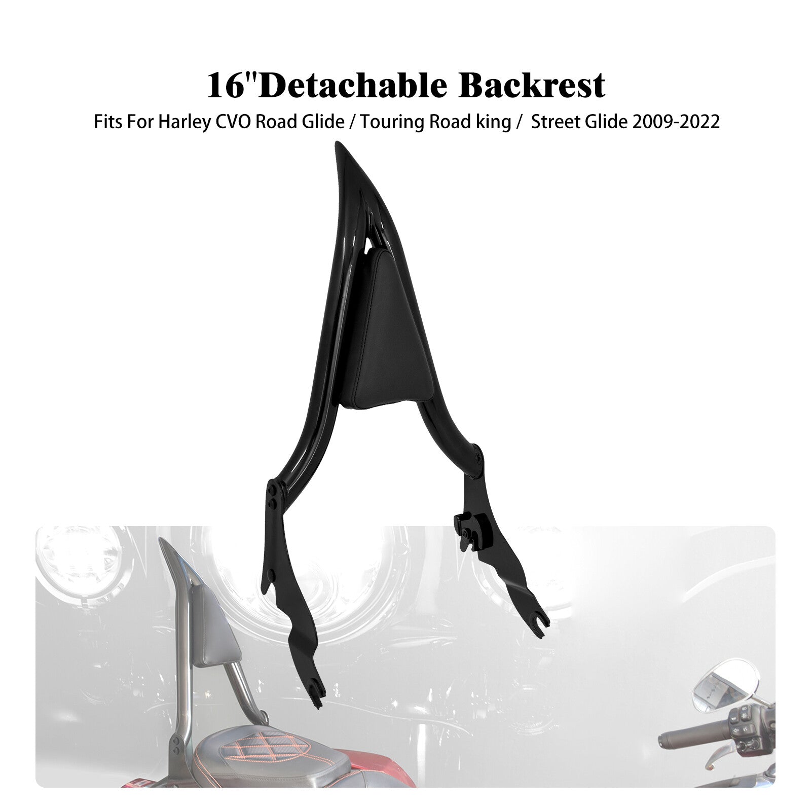 16 Black Passenger Backrest Sissy Bar for Harley Touring Road Electra Glide 09+