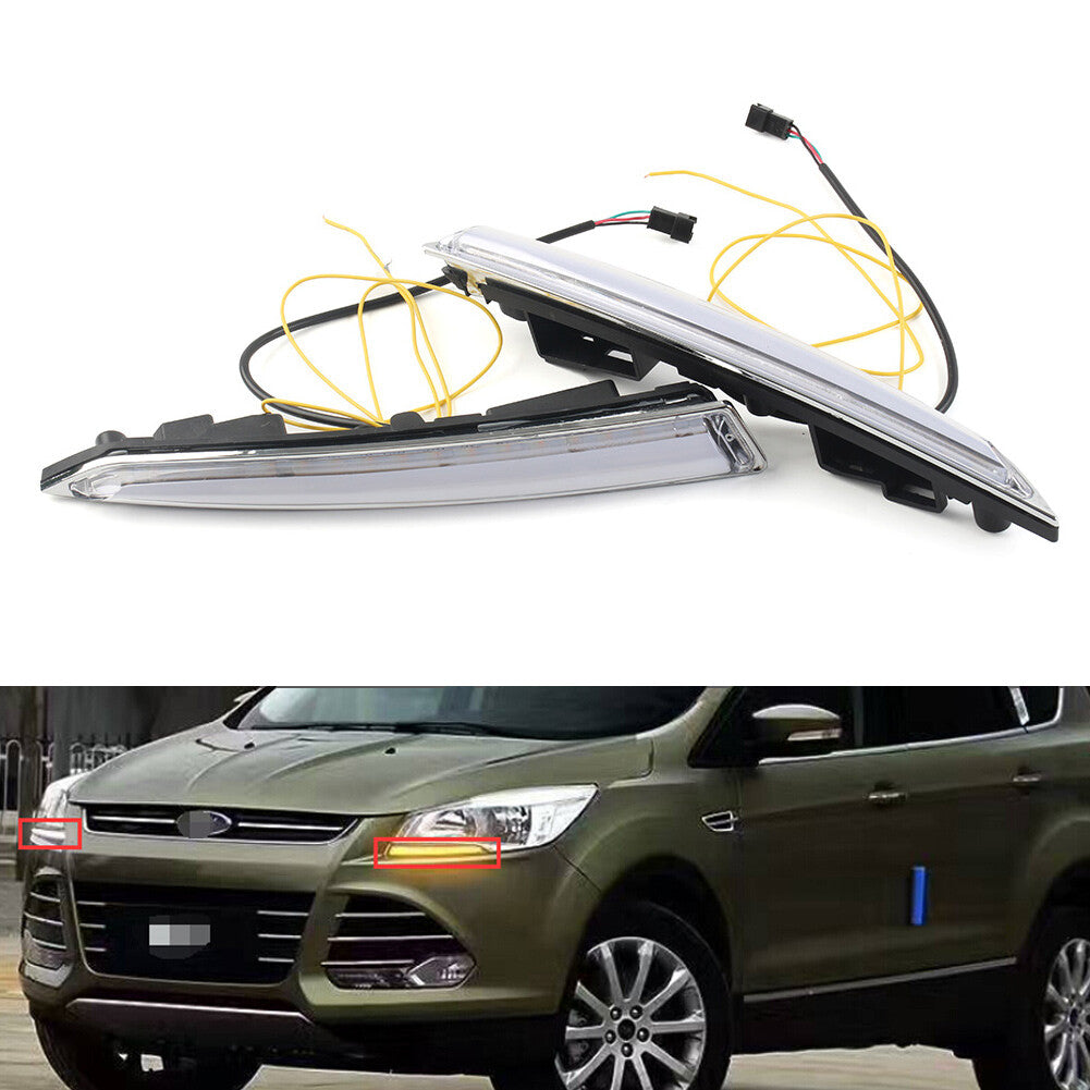 DRL LED Daytime Running Light Lamp w/ Turn Signal Fits for Ford Escape Kuga 13-2015