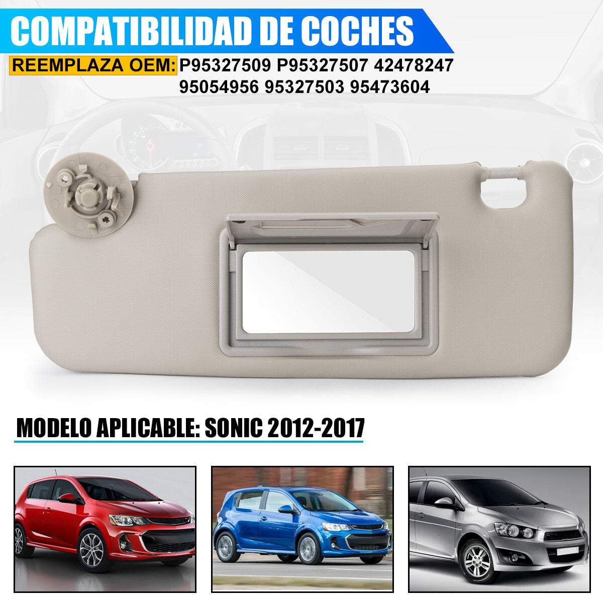 Windshield sun visor LH right-hand grip for Chevrolet Sonic 2012 - 2016 95327509 95327507