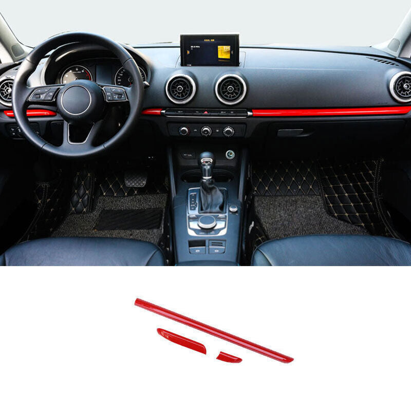 Fit for Audi A3 S3 2014-20 ABS Red Inner Central Console Dashboard Strip Trim 3P