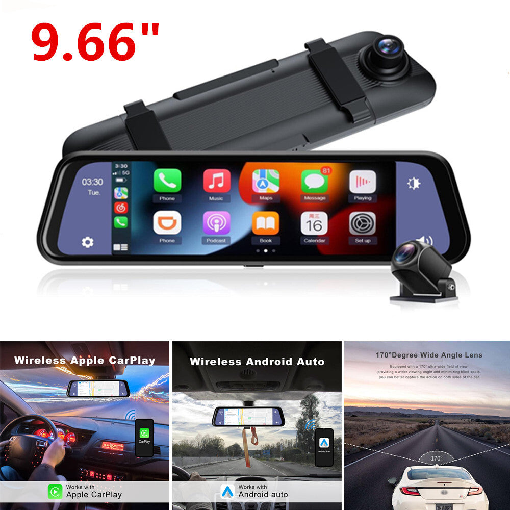 9.66-inch Touchscreen Car DVR with Wireless CarPlay Multimedia Recorder