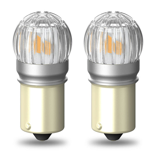 Overspeed warning lights 1156 LED turn signal bulbs flashing, amber light illuminates when parked.