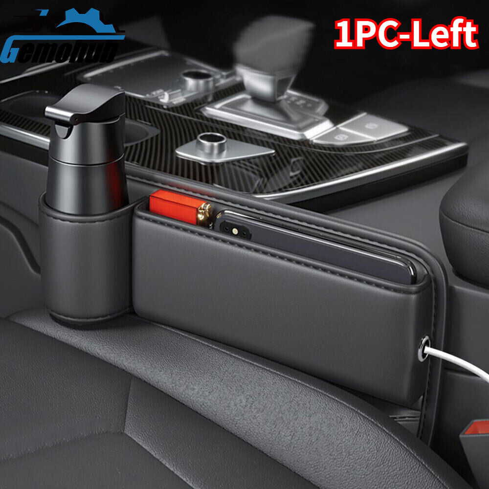 Leather Car for Seat Gap Filler Organizer + Cup Holder Car Console Side Storage Box