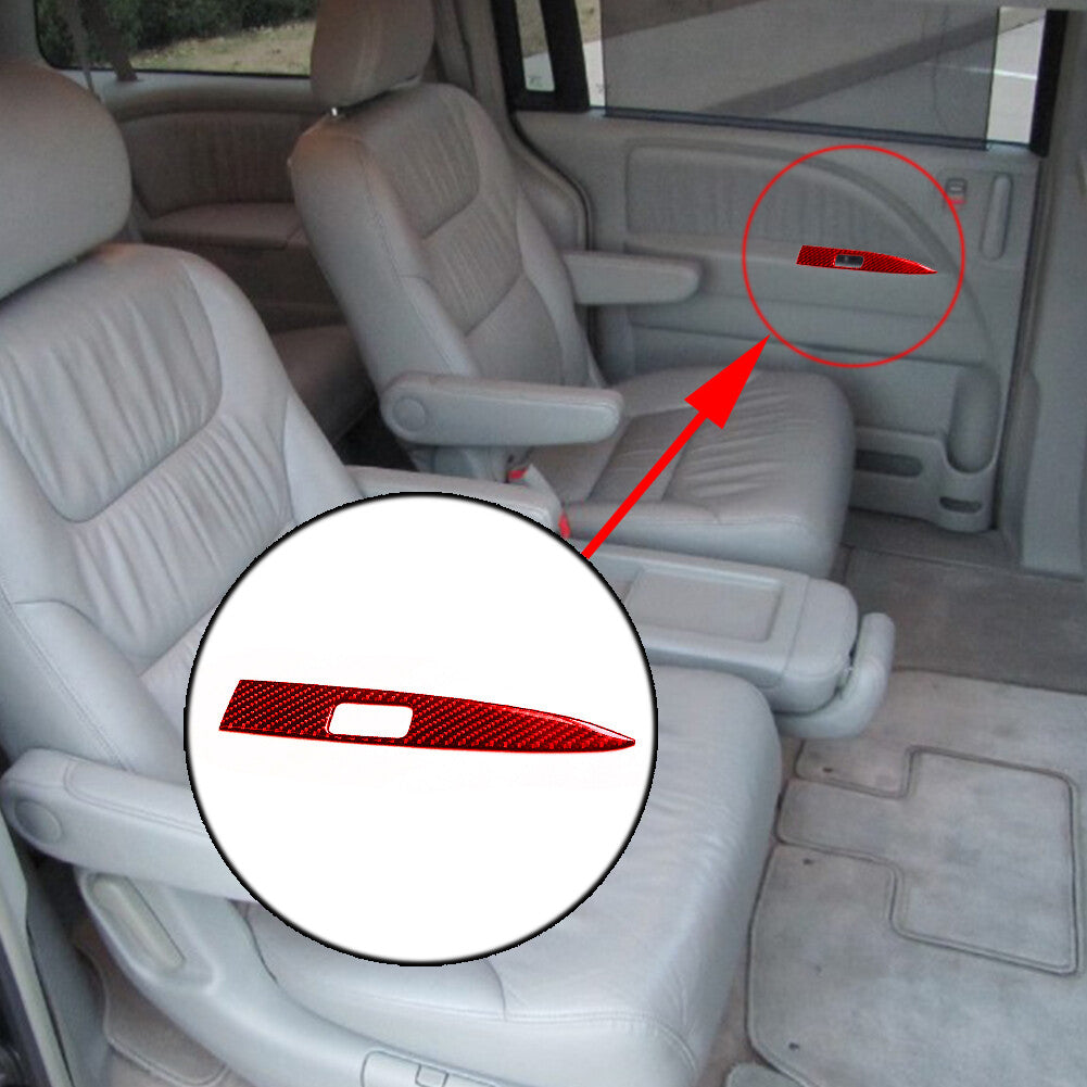 2x Red Carbon Fiber Rear Window Switch Interior Trim for Honda Odyssey 2005-2010