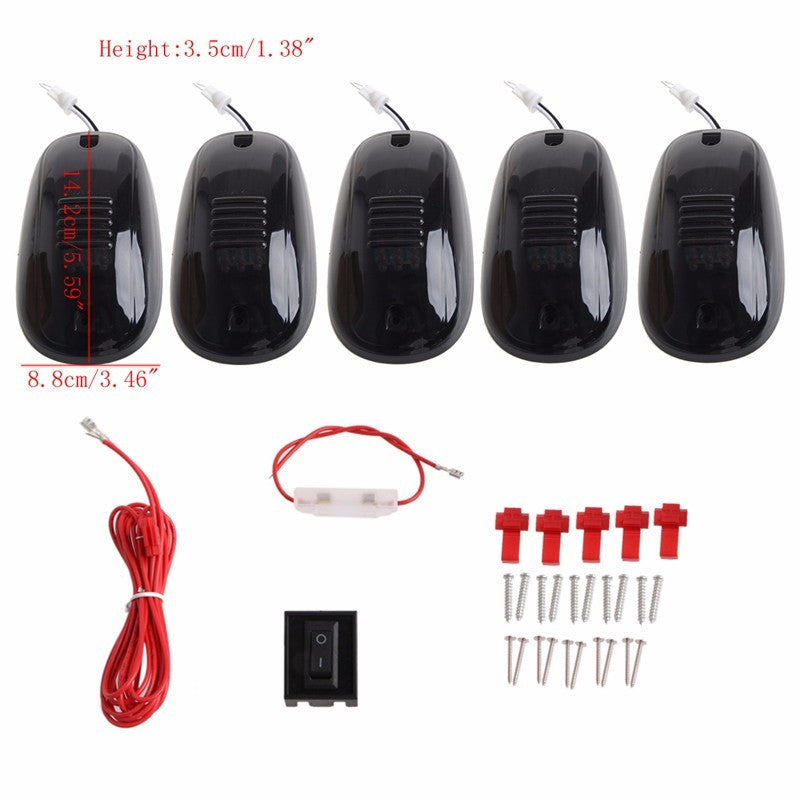 5Pcs Car Pickup Amber LED Cab Roof Marker Running Light Clear Black Smoked Lens