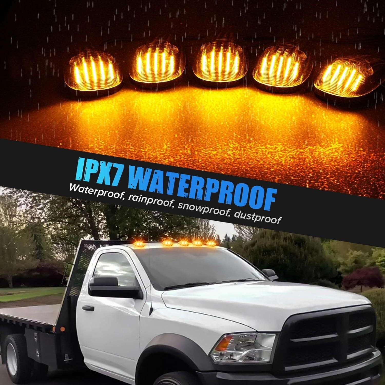 5-Piece Cab Roof Daytime Lights with Chrome Alloy Housings and Yellow LEDs for 99-01 for Dodge for Ram Trucks