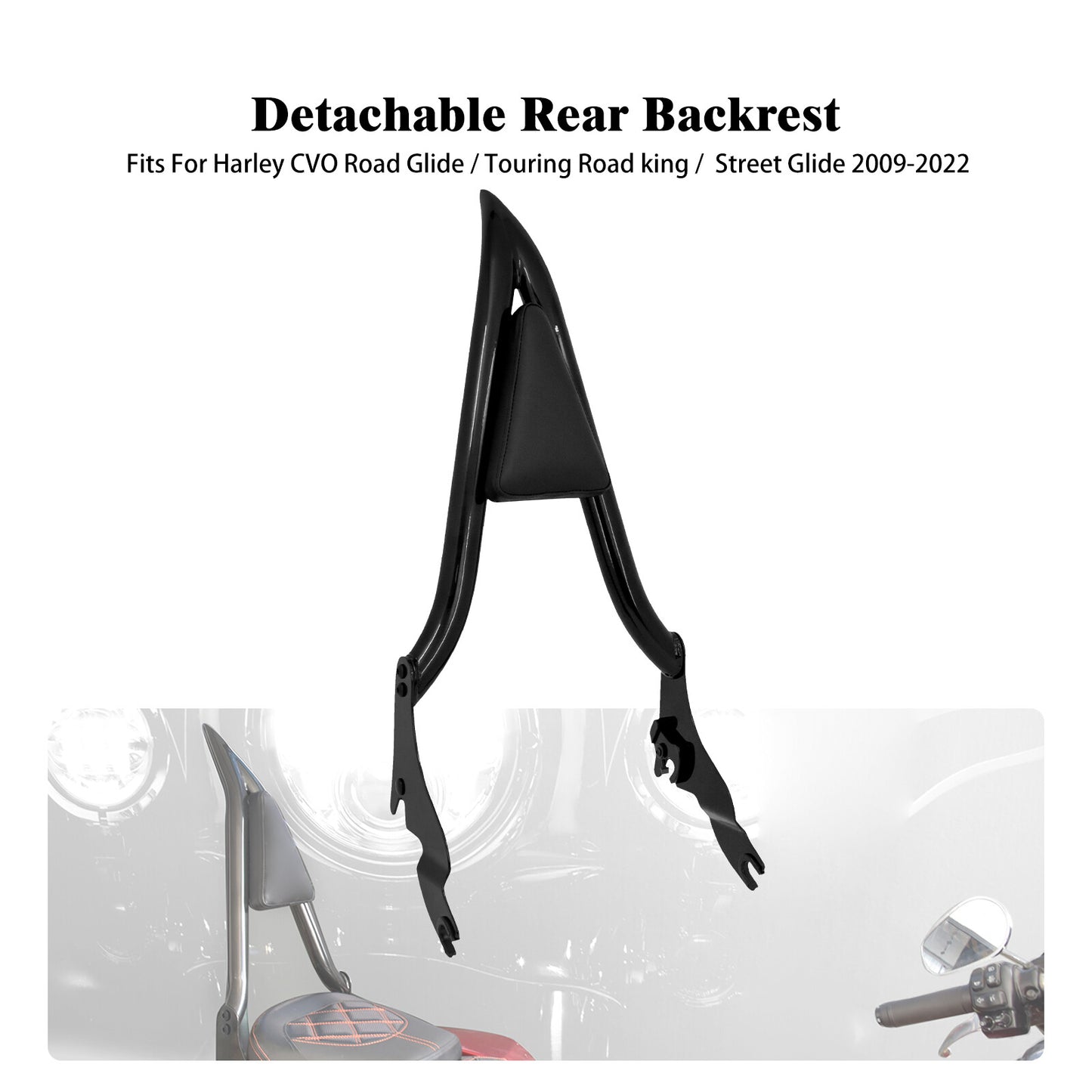 22 Black Detachable Passenger Backrest Sissy Bar for Harley Electra Glide 09-23