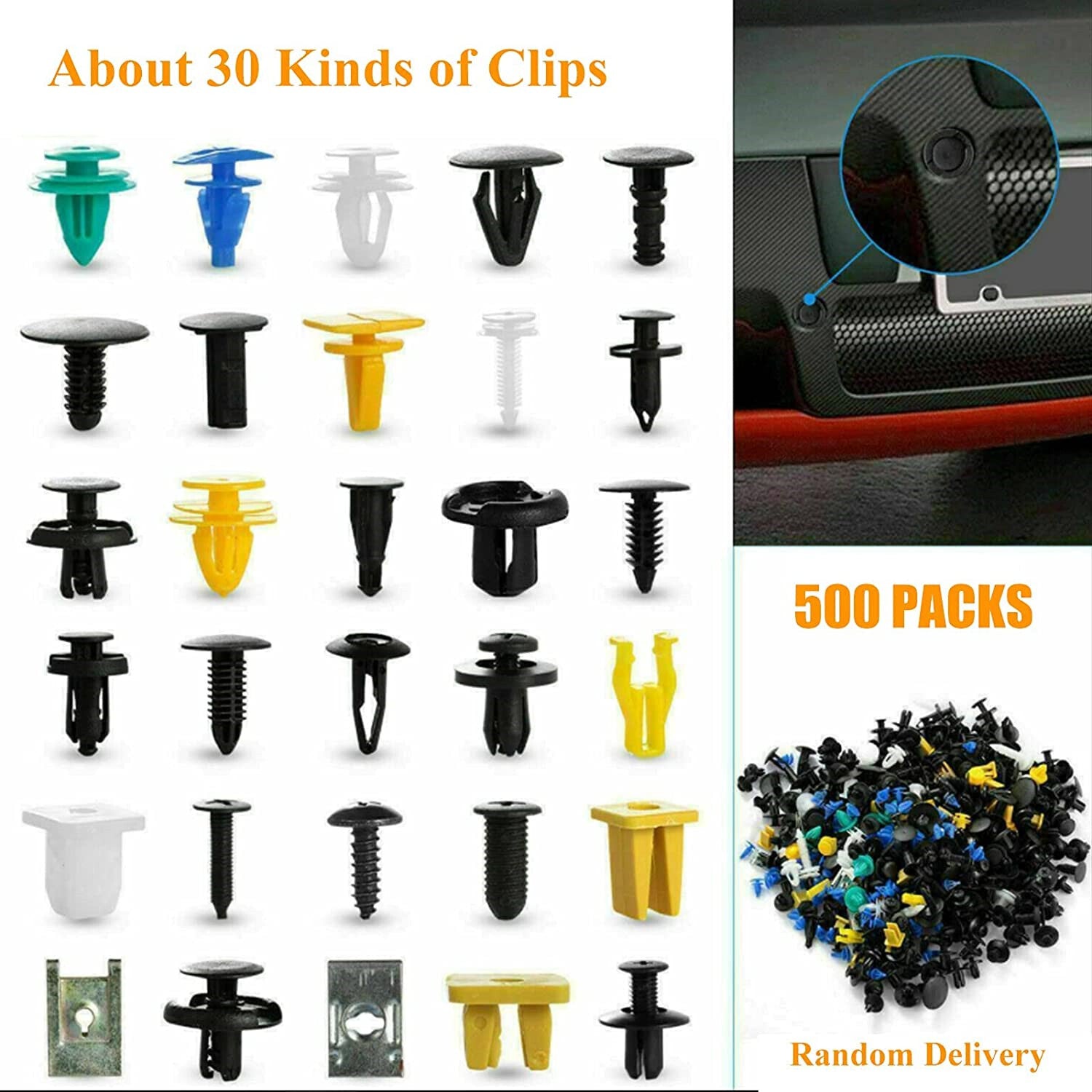 500Pcs Mixed Auto Car Fastener Clip Bumper Fender Trim Plastic Rivet Auto Clips