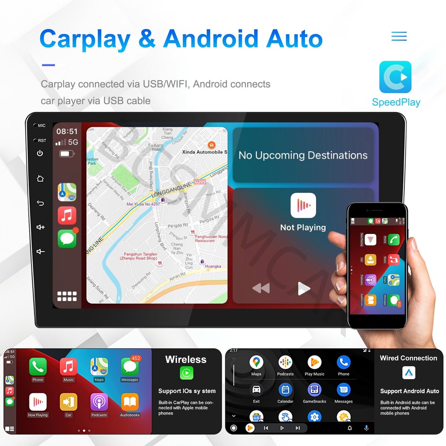 10in Car Stereo Radio Touch Screen Android 13 For Carplay GPS Navigation WIFI