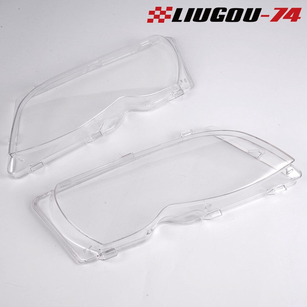 A pair of headlight lenses suitable for BMW 2002, 2003, 2004, 2005 E46, 325i, 325Xi, 330i, and 330Xi.