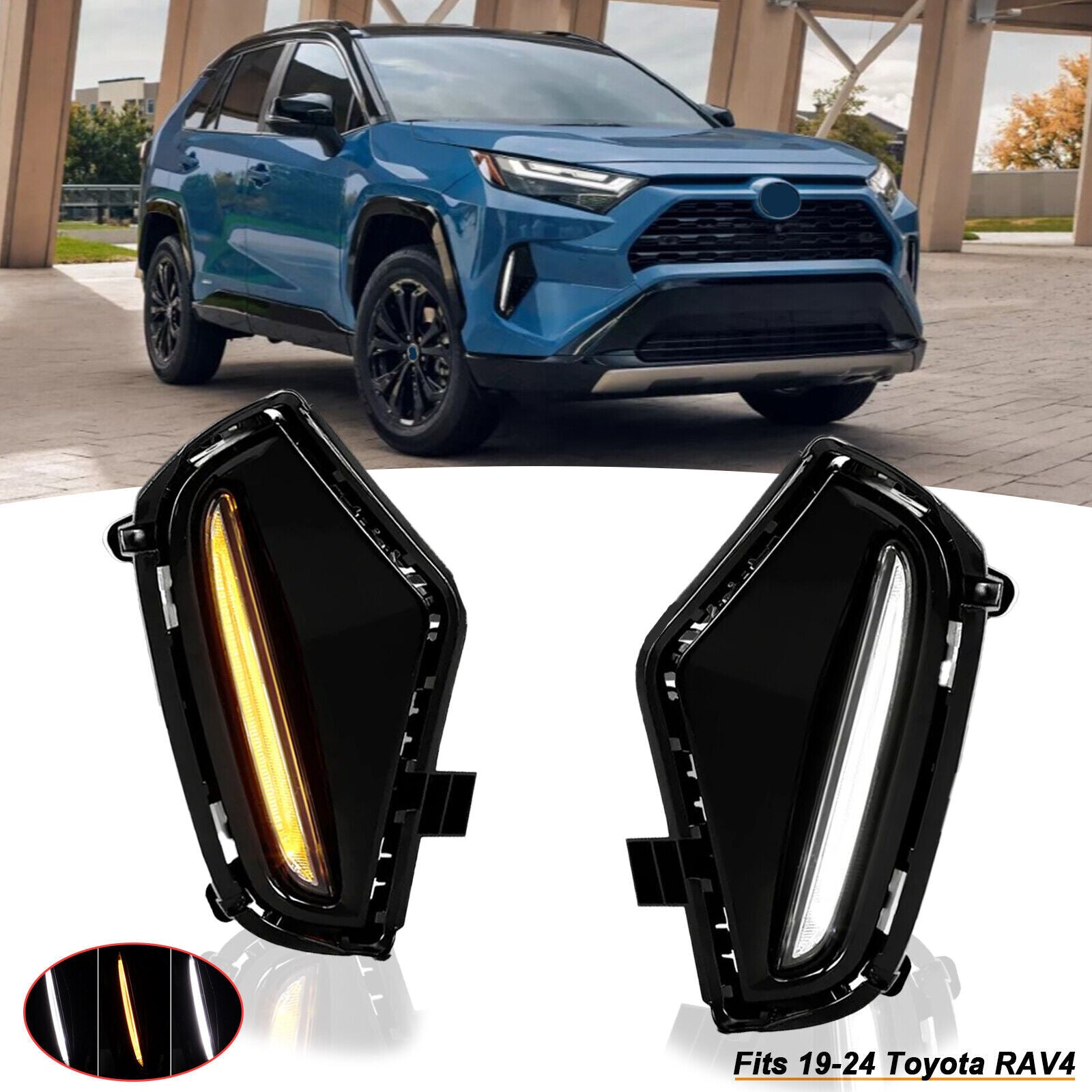 LED tri-color DRL fog lights with turn signal function suitable for Toyota RAV4 2019-2024