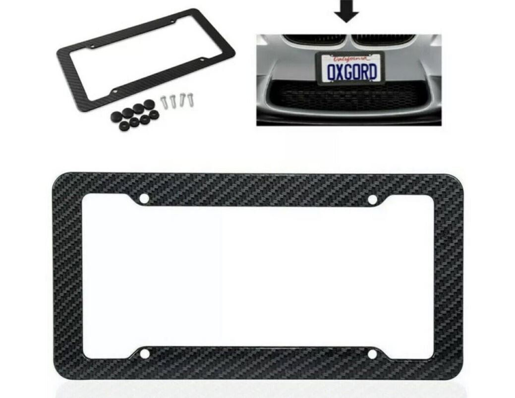 Car license plate frame cap boot trunk black carbon for Chrysler