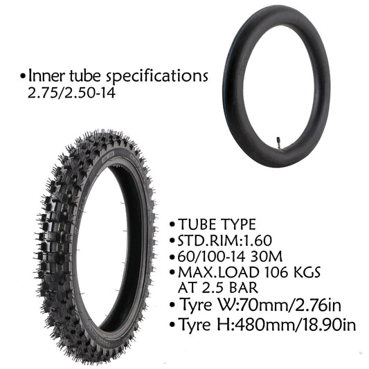 60/100-14 front tire + inner tube for TTR110 CRF70 Dirt Pit Trail bikes