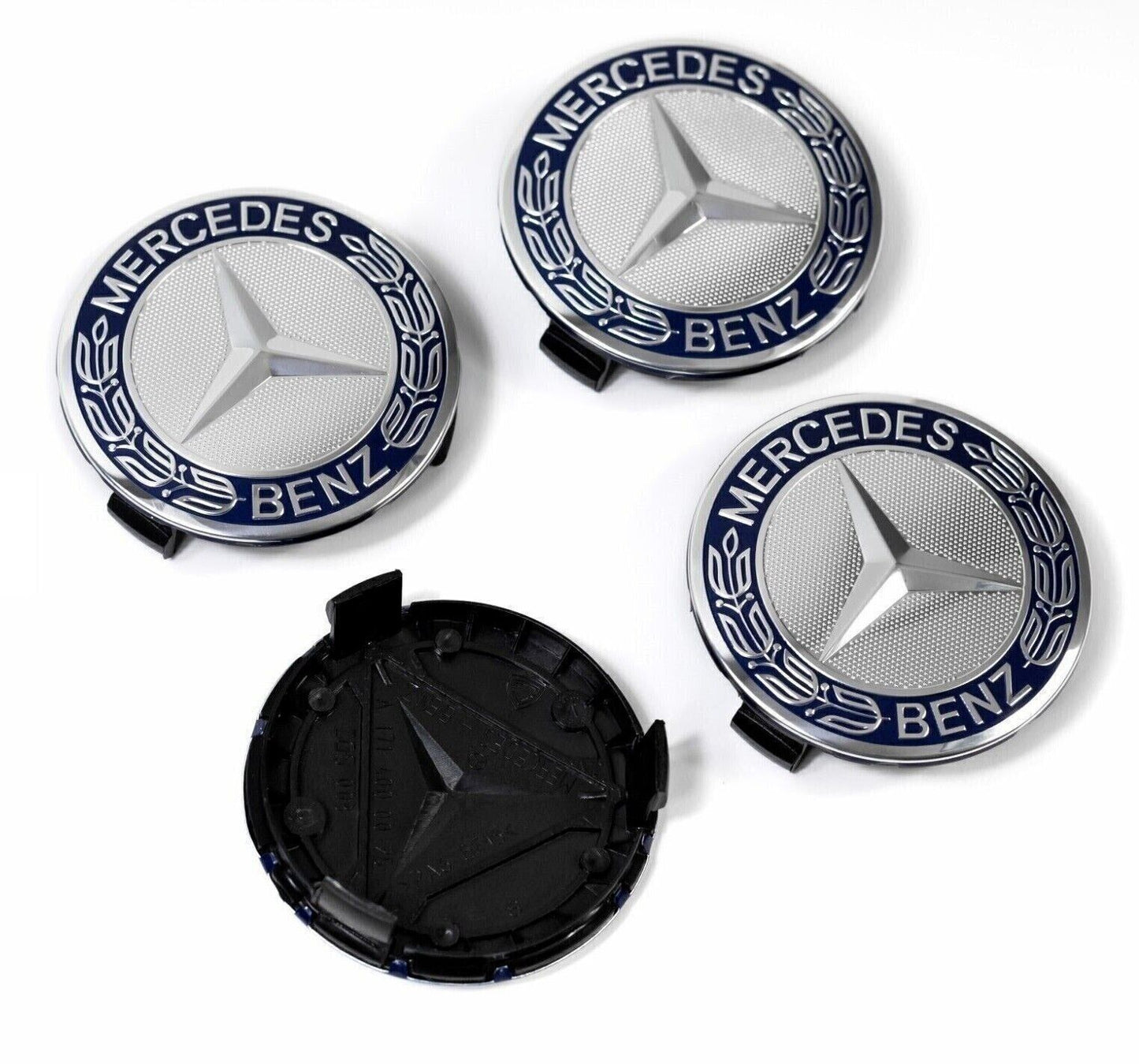 A set of 4 x 75mm classic dark blue wheels, center hubcaps, AMG rims